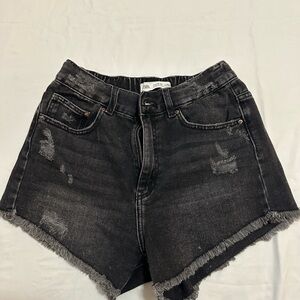 Zara Black High-Waisted Distressed Shorts